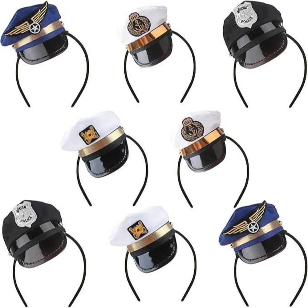 Kids 8pc Tiny Hats Police Officer Captain Pilot Navy Sailor Costume Party NEW